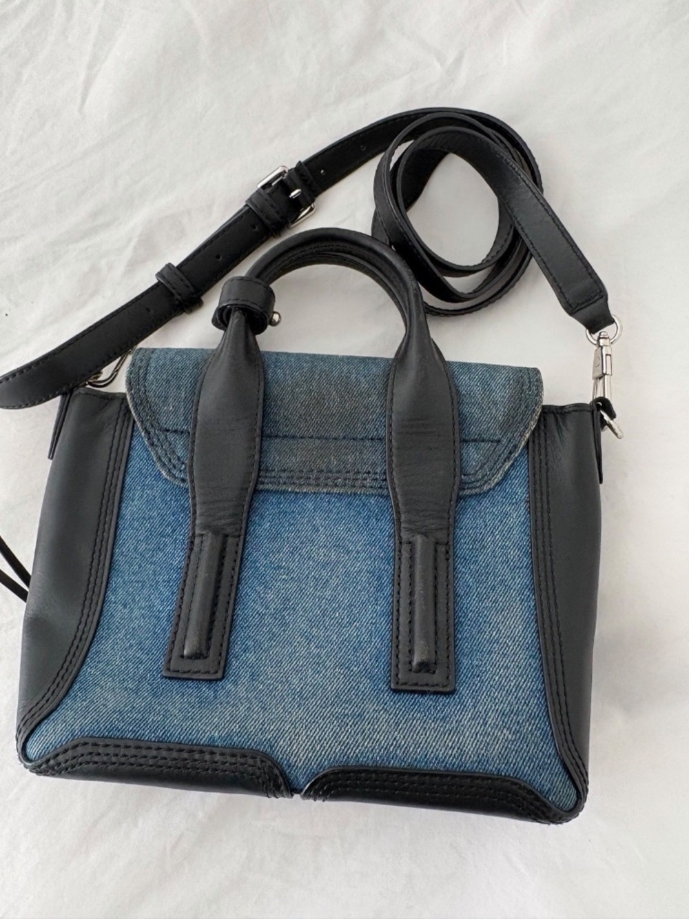 3.1 Phillip Lim Pashli Denim/Black Leather Satchel Top Handle Detachable Strap - Picture 2 of 10